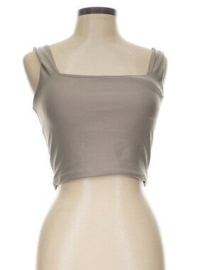 Taupe Cropped Tank Top w/ Removable Cups - Athliesure, Workout, Yoga, Running